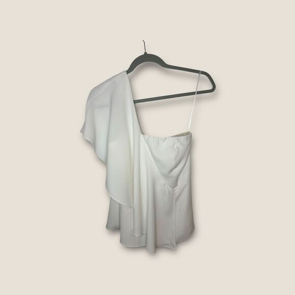 Trina Turk Glamorous One-Shoulder Top in White Wash Size 4 NWOT - Picture 2 of 5